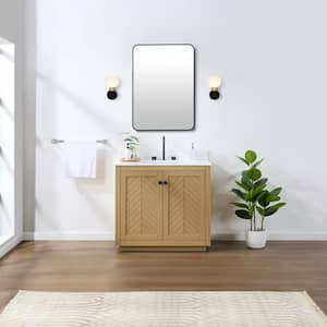 Charlotte 37 in. W x 22 in. D x 34.2 in. H Single Freestanding Bathroom Vanity in Nature Oak with Engineered Stone