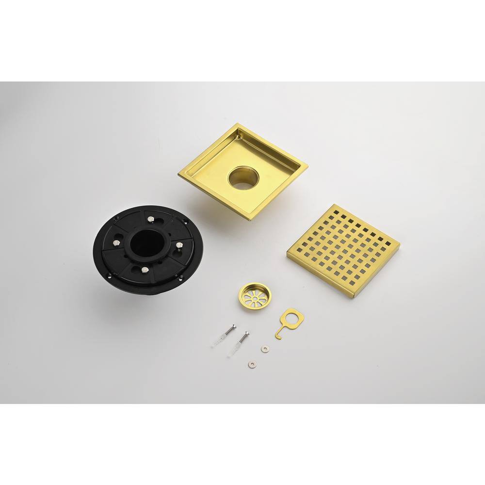 6 in. Gold Stainless Steel Square Shower Floor Drain with Removable Grate