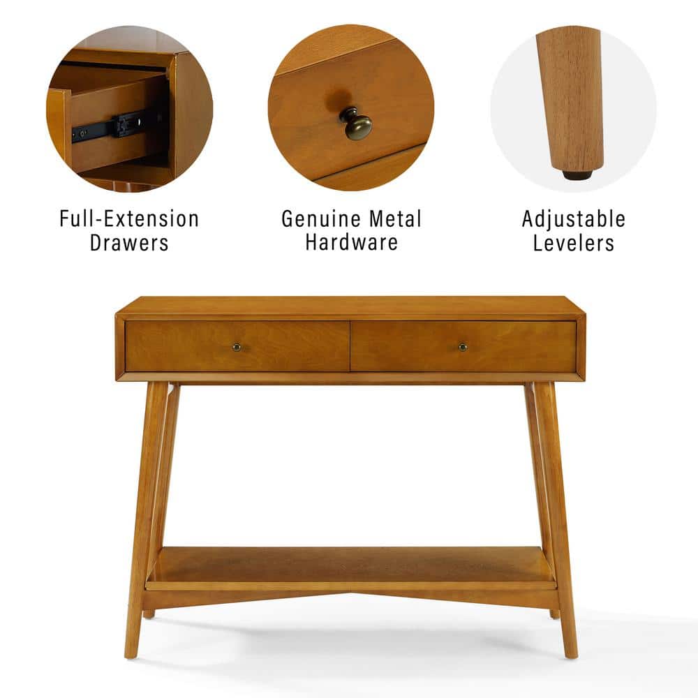 Mid-Century Acorn Brown Wood Console Table with Storage