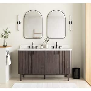 Blakely 61 in. W x 22 in. D x 35 in. H Double Sinks Bath Vanity Combo in Brown Oak Finish with Calacatta Quartz Top