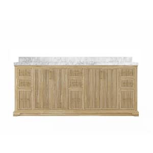 Alys Teak 84 in. W x 22 in. D x 36 in. H Double Sink Bath Vanity in Whitewashed with 2 in. Carrara Marble Top