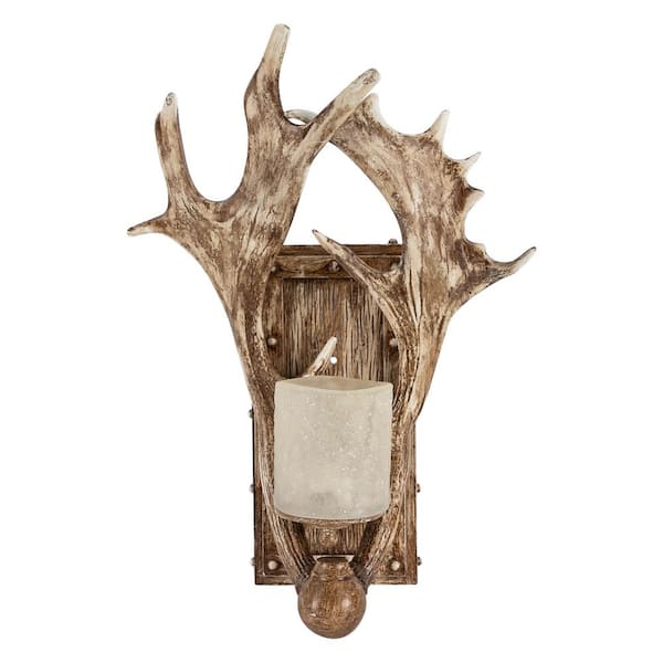 OUKANING 13.38 in. 1-Light Retro Brown Antler Wall Sconce with Resin Shade for Bedroom Living Room Home Decor, No Bulbs Included