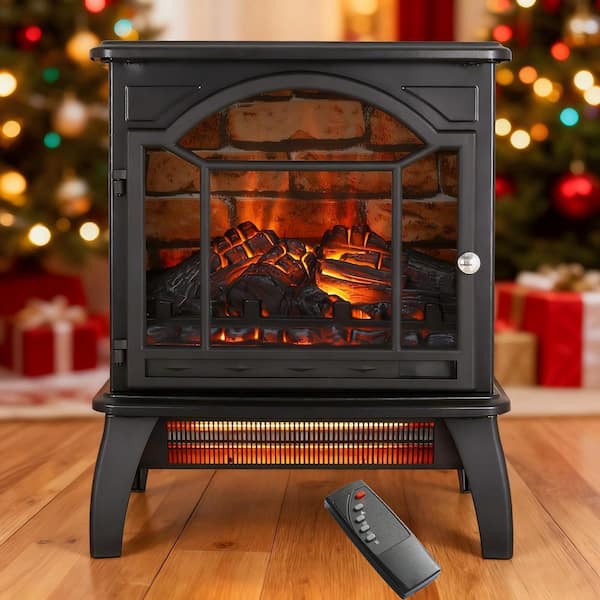 Mondawe 18 in. 400 sq. ft. 3D Flame Electric Stove in Black with Remote Control