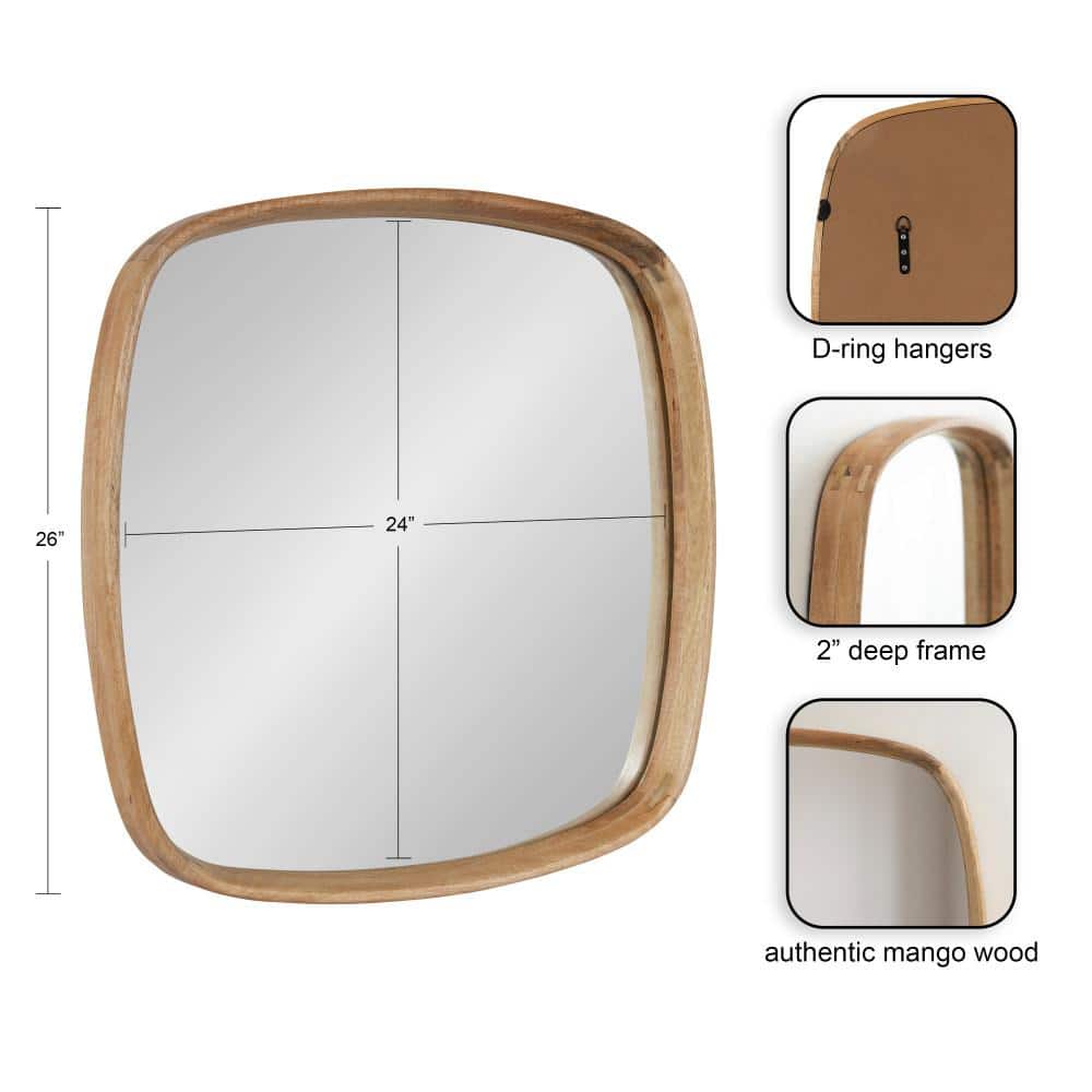 Natural Mango Wood Square Wall Mirror, 26 x 26