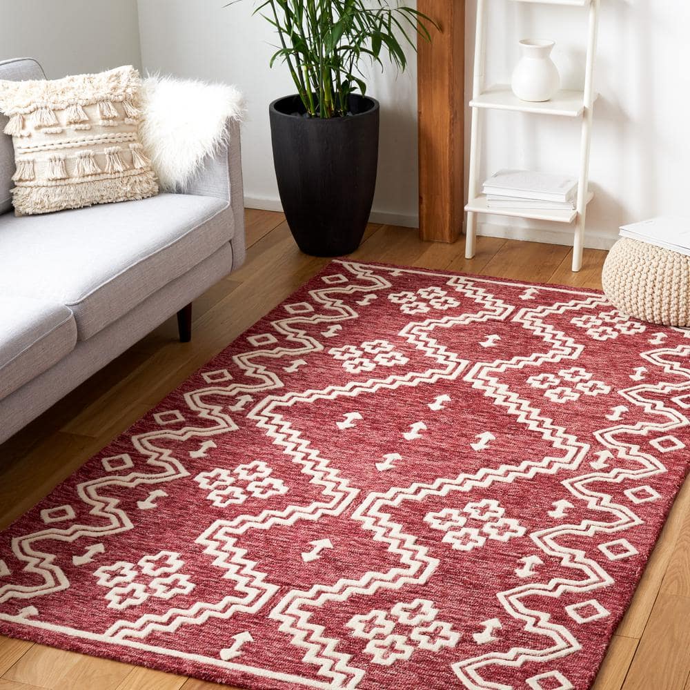Handmade Red Wool Abstract Tufted 8' x 10' Rug