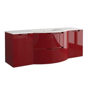 Oasi 57 in. W x 20.5 in. D x 20.5 in H Floating Bath Vanity in Glossy Red with White Tekorlux Top