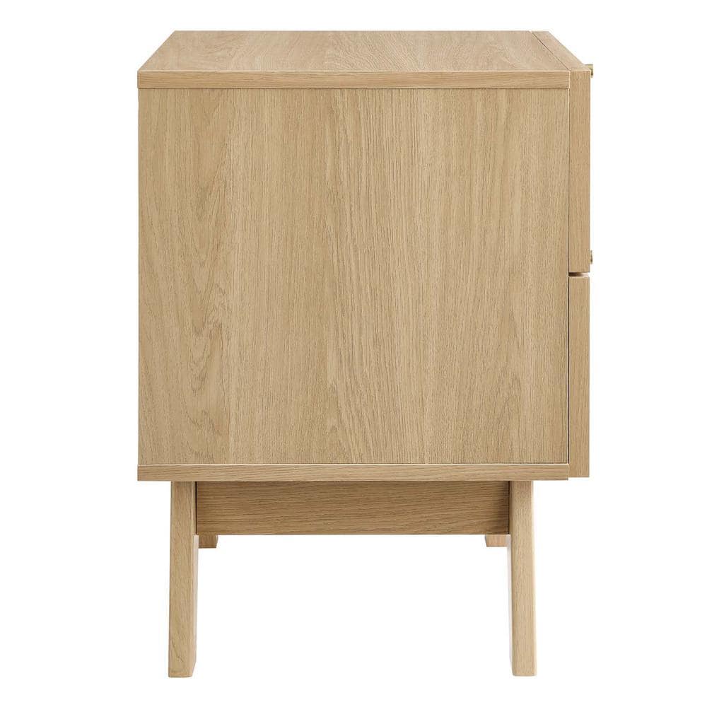 Soma Oak 2-Drawer Nightstand with Rattan Weave Detail