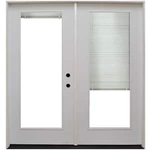 64 in. x 80 in. Reliant Series White Primed Fiberglass Prehung Left-Hand Inswing Mini Blind Patio Door