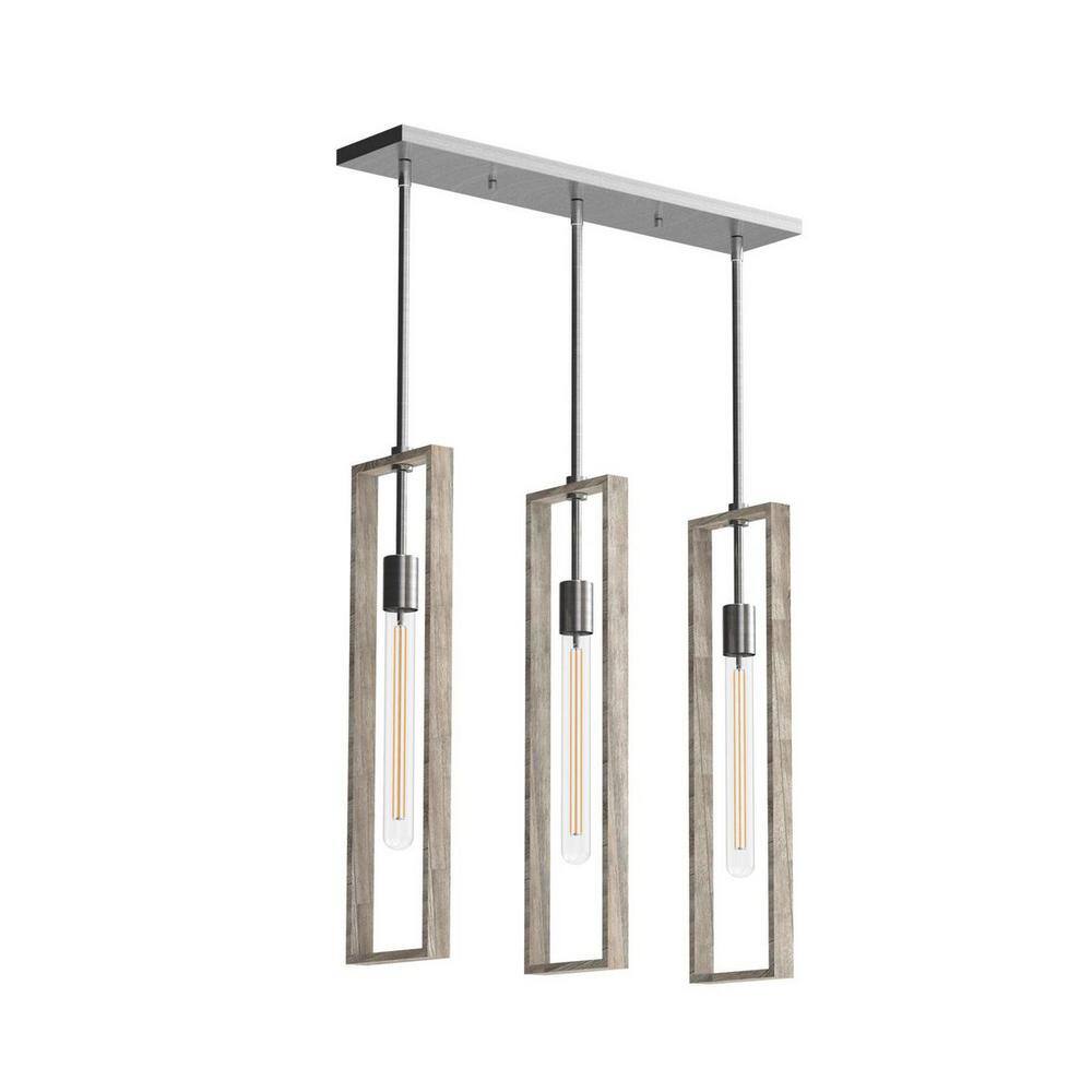 Boundary Brushed Nickel and Grey Washed Oak Pendant Light