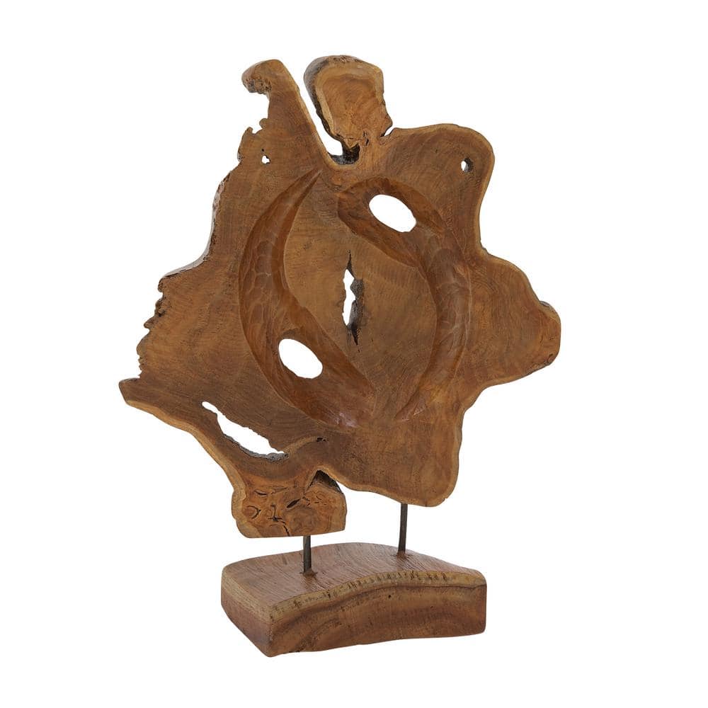 Brown Teak Wood Live Edge Abstract Tabletop Sculpture