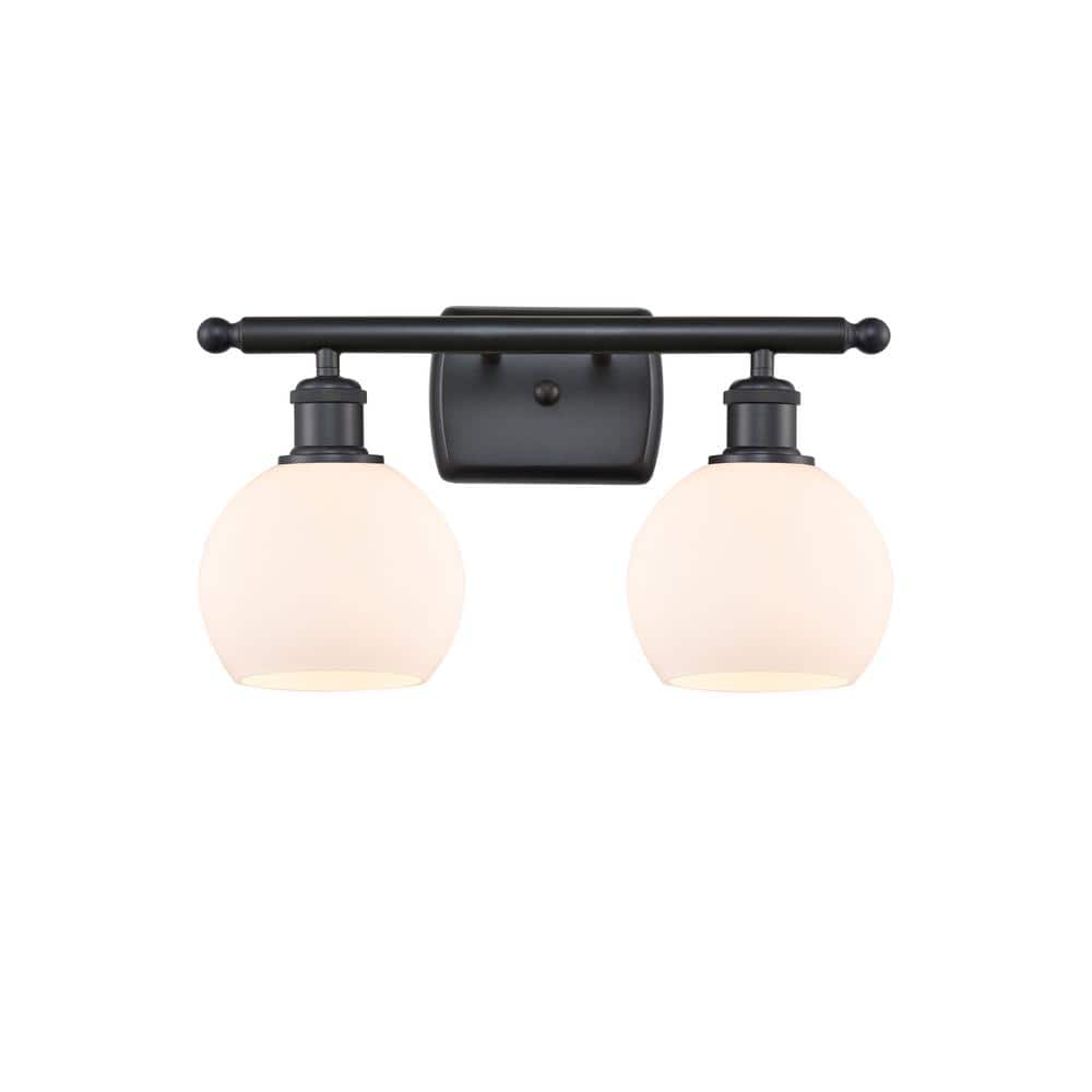 Innovations Athens 16 in. 2-Light Matte Black Vanity Light with Matte White Glass Shade