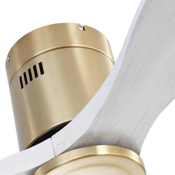 52 in. Modern Indoor Gold Solid Wood White Blades Flush Mount Ceiling Fan with Noiseless Reversible DC Motor and Remote