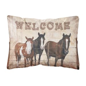 12 in. x 16 in. Multi-Color Lumbar Outdoor Throw Pillow Welcome Mat with Horses