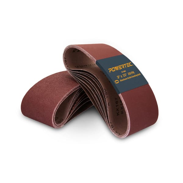 ‎POWERTEC 3 in. x 21 in. 40-Grit Aluminum Oxide Belt Sander Sanding Belt for Portable Belt Sander (20-Pack)