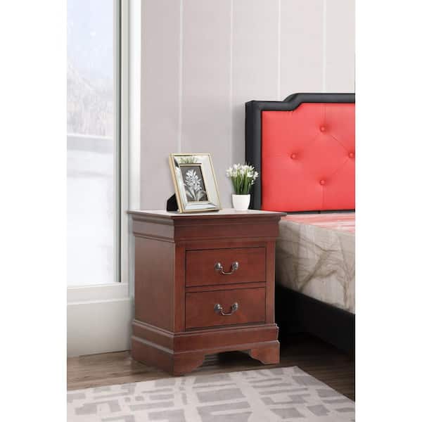 AndMakers Louis Philippe 2-Drawer Cherry Nightstand (24 in. H X 21 in. W X 16 in. D)