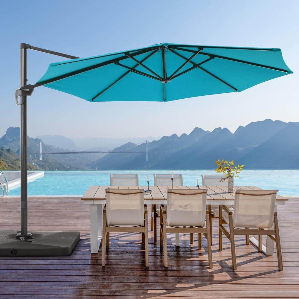 11 ft. Aluminum Cantilever Patio Umbrella with a Base/Stand, Outdoor Offset Hanging 360-Degree Rotation in Lake Blue -  JOYESERY, J-UM-JC35LB