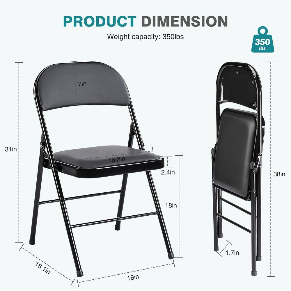 Black Stainless Steel Armless Folding Dining Chairs, Set of 4