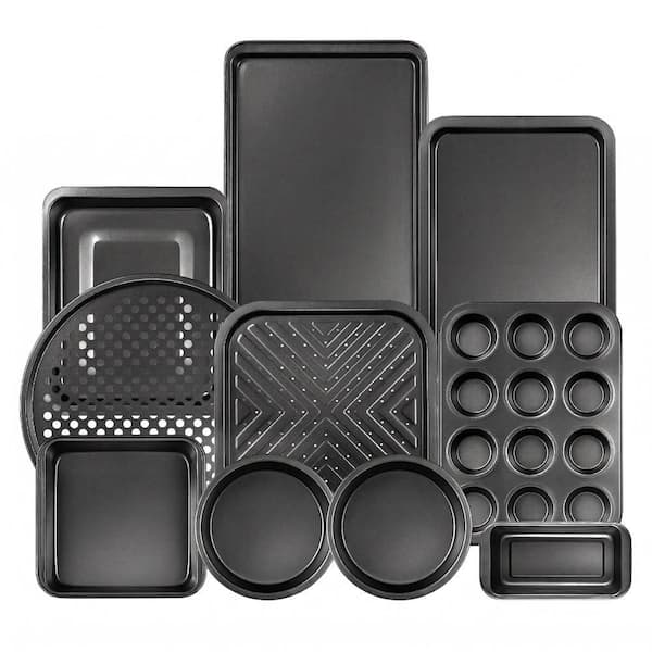 Stackable Nonstick Gray Marble Baking Pan Set, Carbon Steel Bakeware, Oven Safe 450°F, PFOA/PFOS/PTFE Free, (Set of 10)