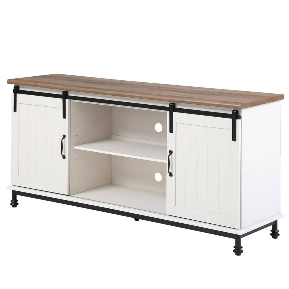 WAMPAT Farmhouse 58 in. W hite TV Stand with 6-Drawers Fits TV's up to ...