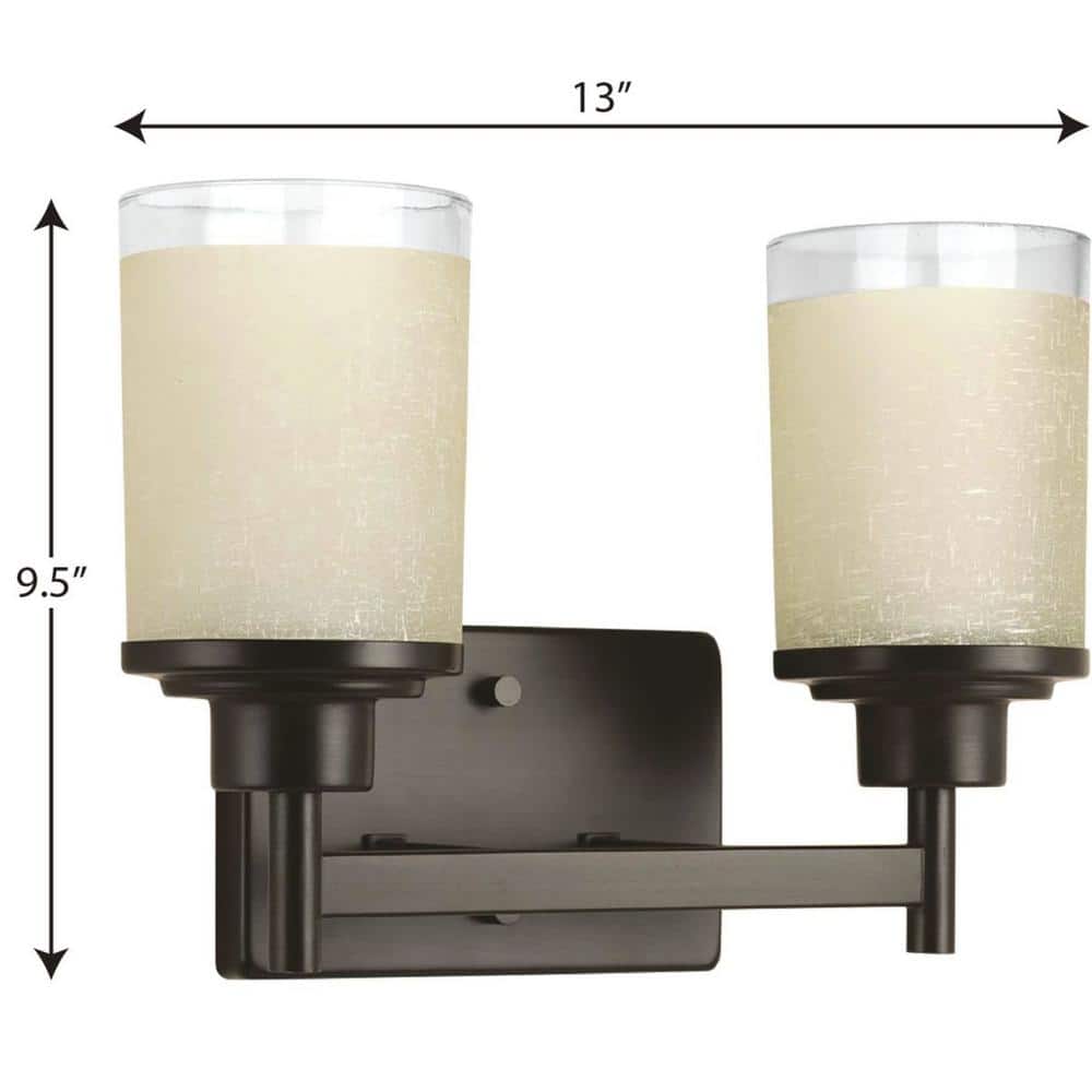 Alexa Antique Bronze 2-Light Bath Fixture with Linen Glass Shades