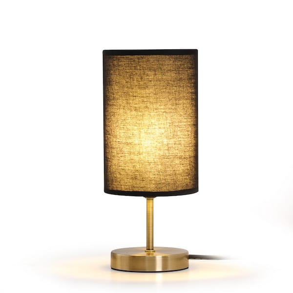 Keazile 12 in. Antique Brass Small Table Lamp with Black Round Linen Lampshade for Bedside, Living Room