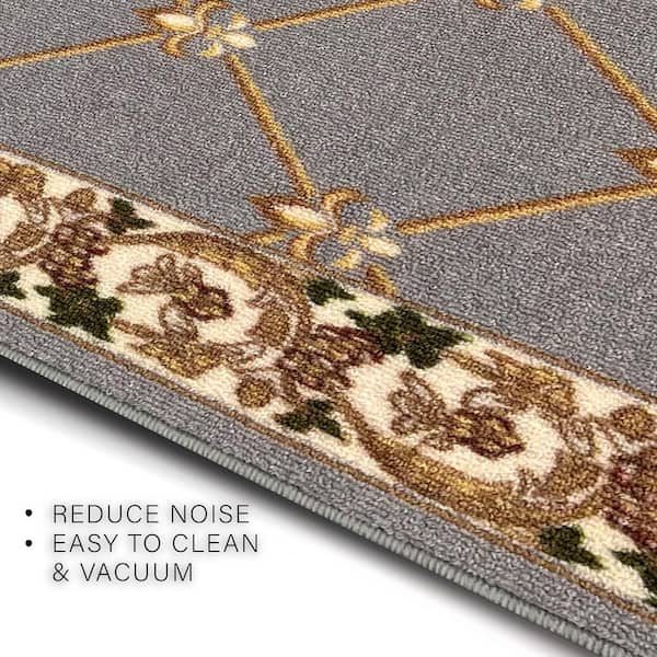 Fleur De Lis French Gray 26 in. W x 23 ft. L RunnerRug/Stair Runner 50.6 sq. ft.