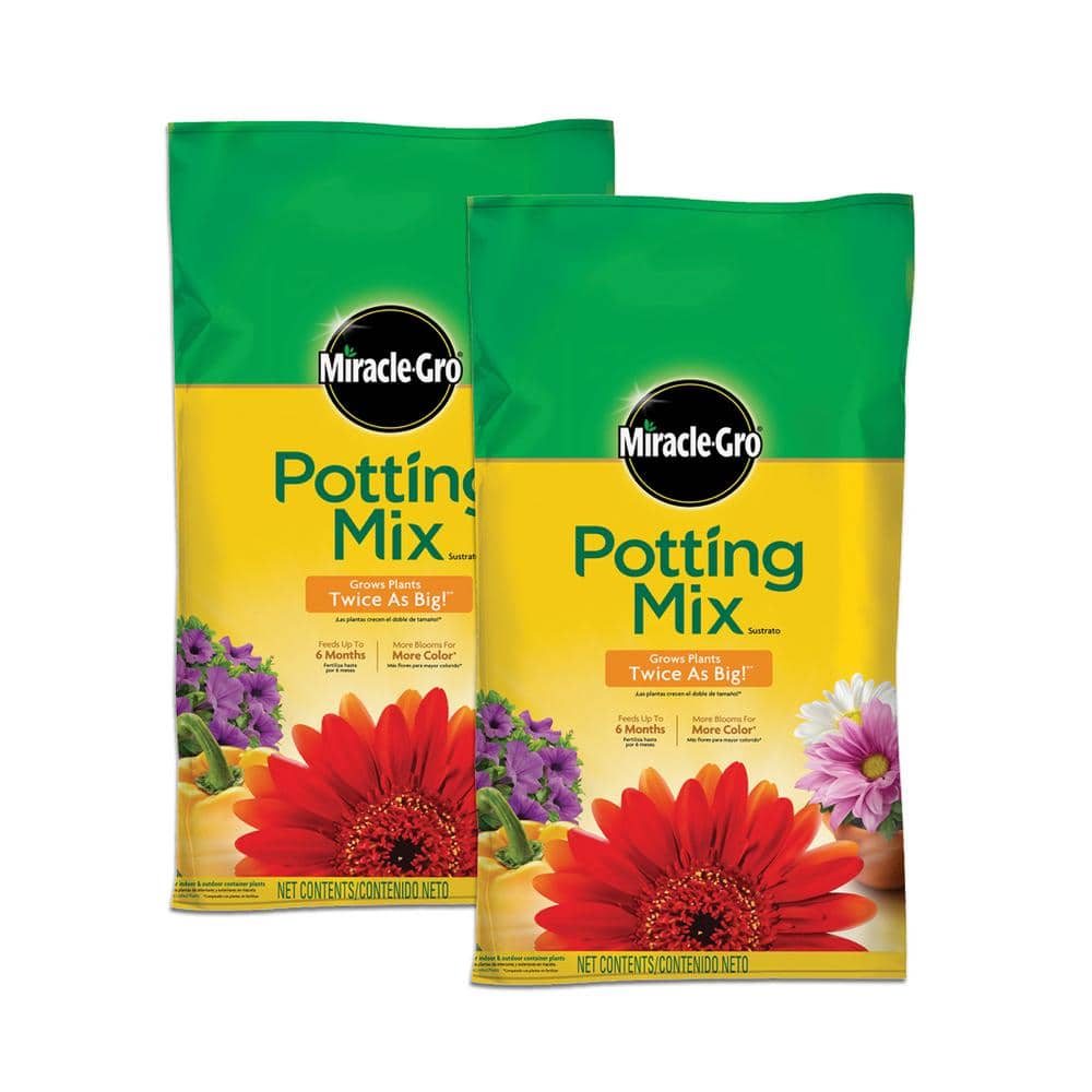 Miracle-Gro Potting Mix 16 qt. For Container Plants, Flowers, Vegetables, Shrubs, Feeds up to 6 Months (2-Pack)