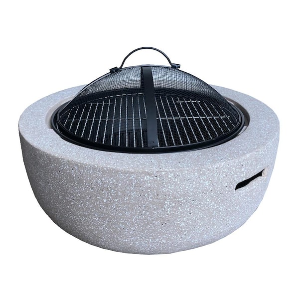 itapo 23.62 in. x 16.93 in. Round Magnesium Oxide Wood Burning Beige Fire Pit