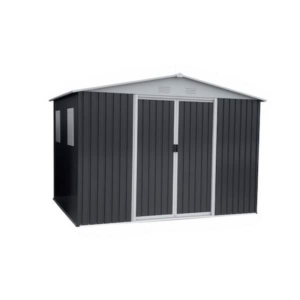 12 ft. W x 10 ft. D Gray Metal Shed with Windows and Vents and Double Door (120 sq. ft. )