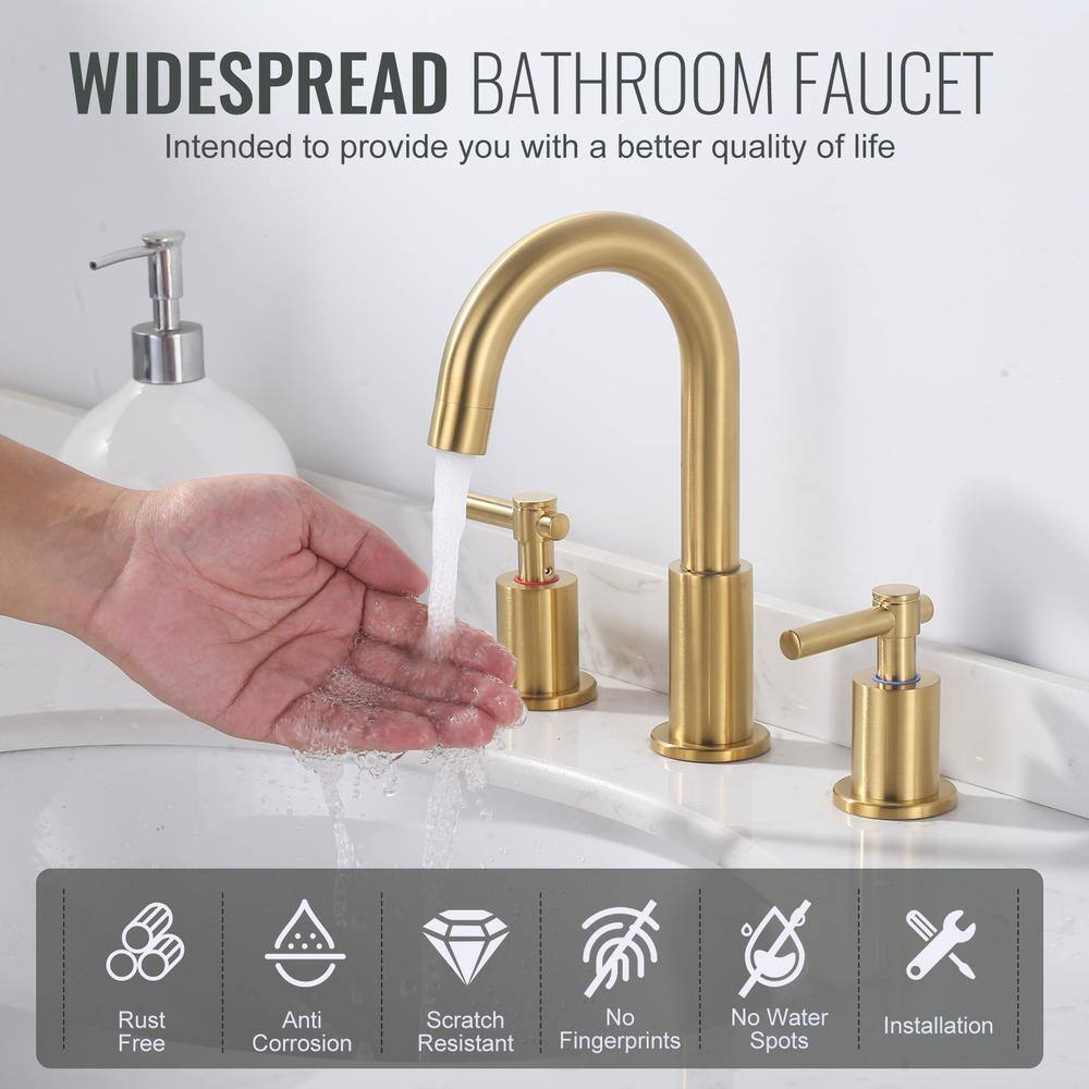 8 in. Brushed Gold Double Handle High Arc Bathroom Faucet