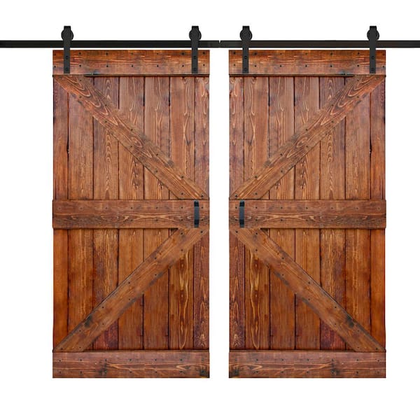 ISLIFE K Series 84 in. x 84 in. Carrington Finished DIY Solid Wood Double Sliding Barn Door with Hardware Kit