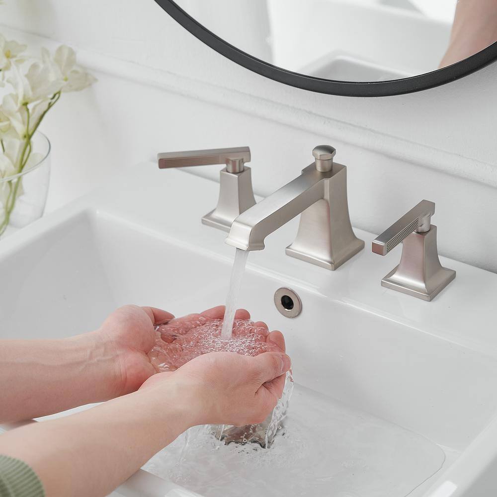 Brushed Nickel Widespread 2-Handle Bathroom Faucet with Drain Assembly