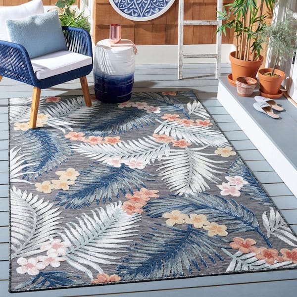 Cabana Black/Rust 8 ft. x 10 ft. High-Low Botanical Floral Indoor/Outdoor Area Rug