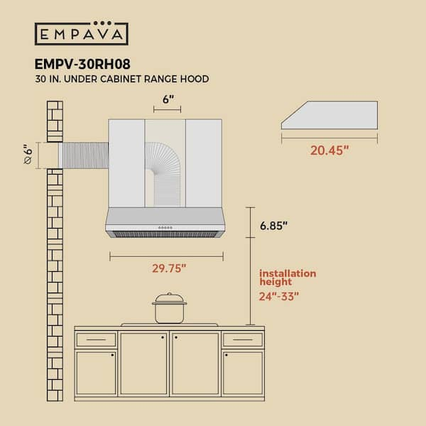  Empava Slim Range Hood 30 Inch Under Cabinet Ducted, Dual  Sealed Aluminum Motor, 3-Speed, 400 CFM, Permanent Filters, Push Button  Control Stainless Steel, 30 in. RH08 : Everything Else