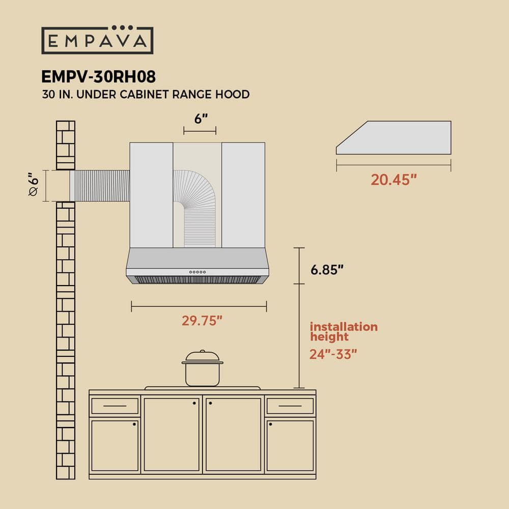 30-Inch Stainless Steel Under Cabinet Range Hood with LED Lights