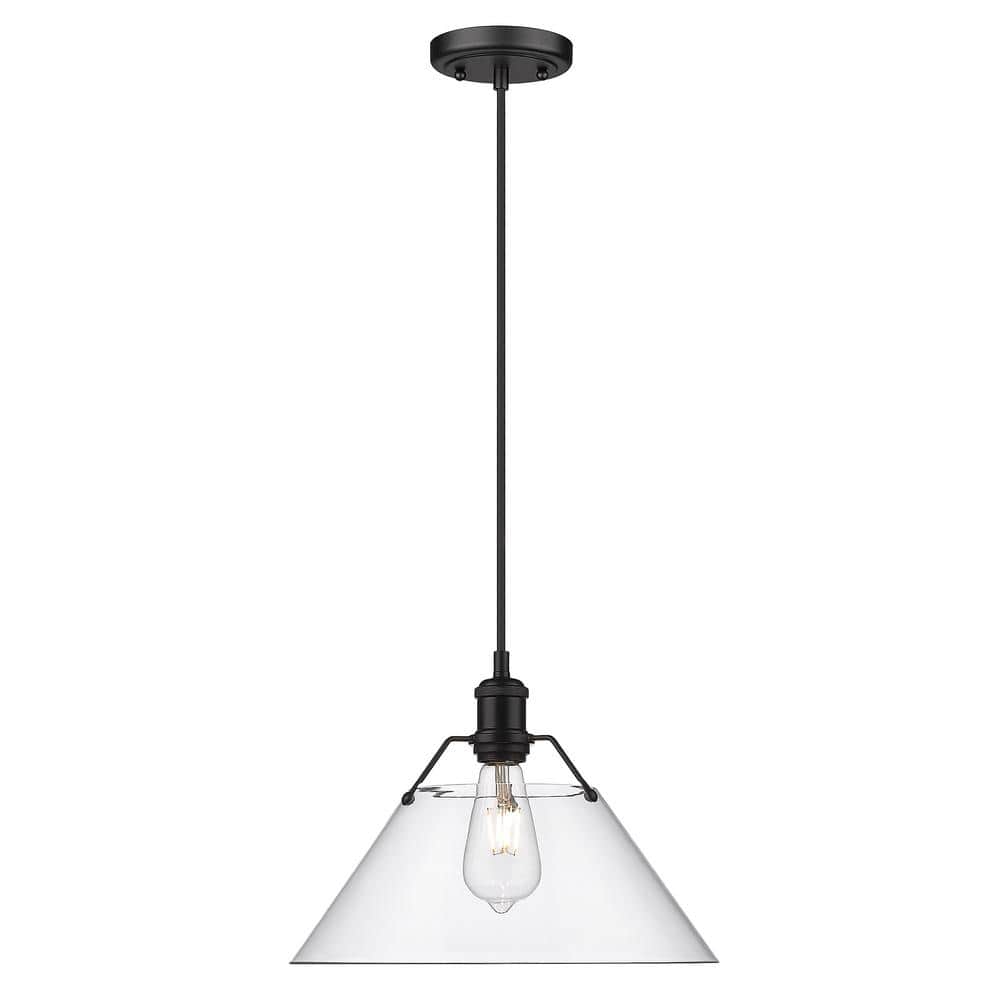 Orwell 14" Matte Black and Clear Glass Industrial Pendant Light