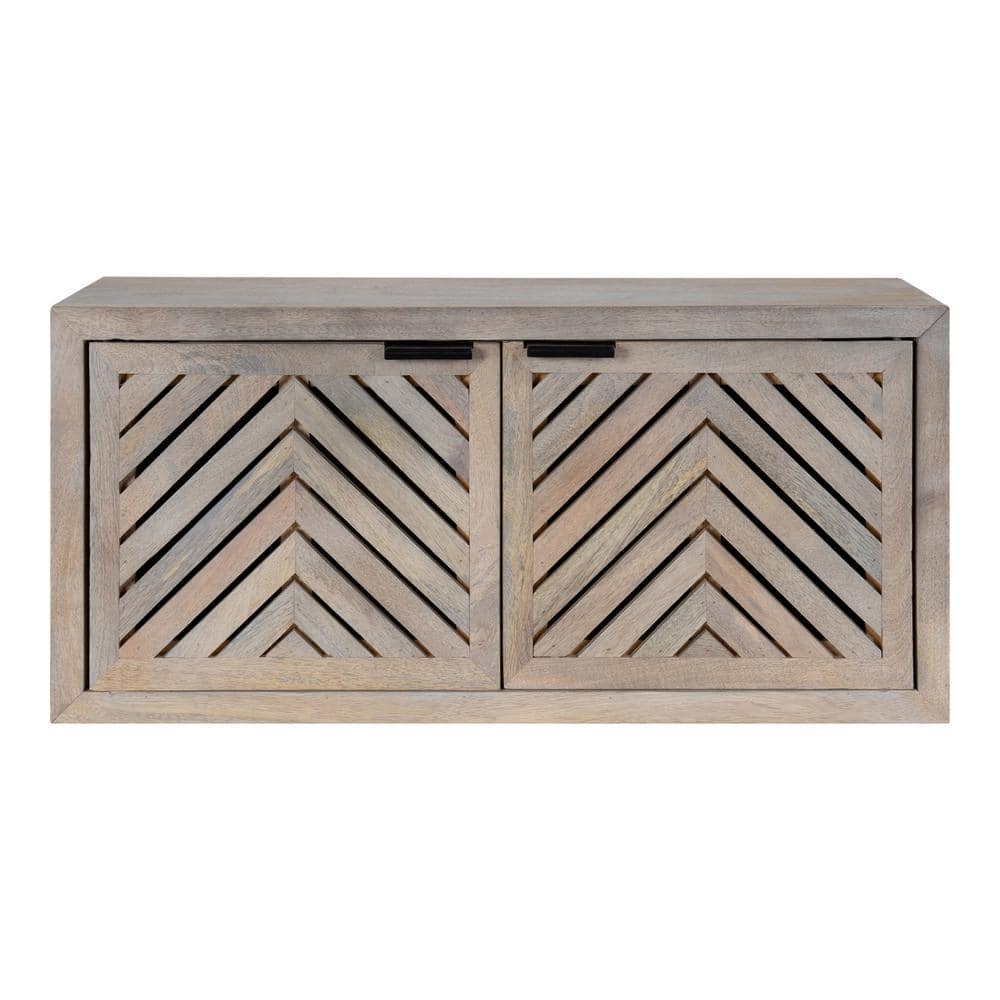 Whitewashed Mango Wood 2-Door Wall Cabinet with Chevron Design