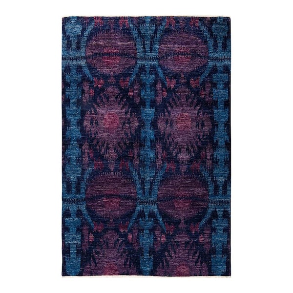 Solo Rugs Modern One-of-a-Kind Contemporary Blue 6 ft. 0 in. x 9 ft. 2 in. Ikat Area Rug