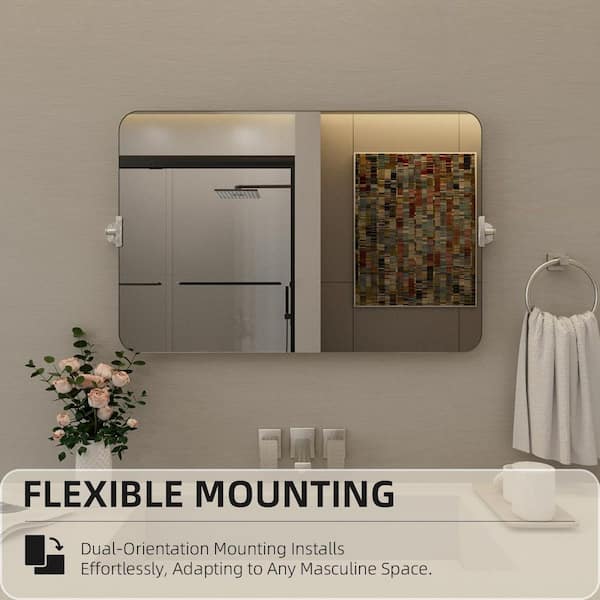 Lunavo 20 in. W x 30 in. H Rectangular Framed Tilt Wall Mount Bathroom Vanity Mirror in Brushed Nickel