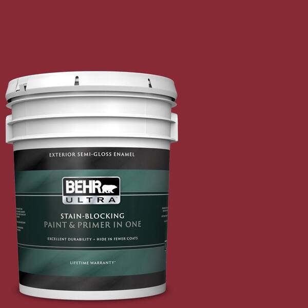 BEHR ULTRA 5 gal. #UL110-20 Apple Polish Semi-Gloss Enamel Exterior Paint and Primer in One
