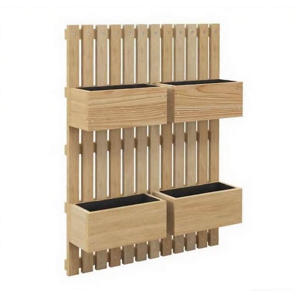 31.5 in. x 23.5 in. Natural Wood Wall-Mounted Planter with Adjustable Height and Drainage Hole, Wooden Raised Garden Bed