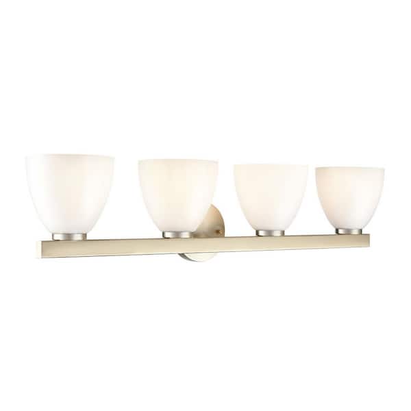 Apria 33 in. 4-Light Modern Gold Vanity Light with Opal Glass Shades