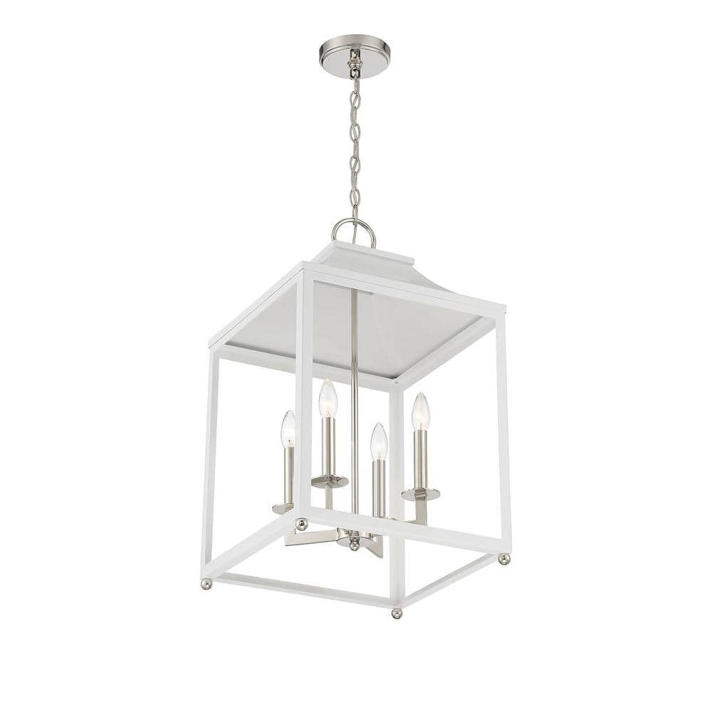 Contemporary 4-Light Pendant in White with Polished Nickel Accents
