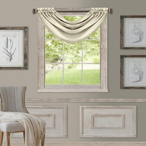 Elrene All Seasons Ivory Solid Polyester Waterfall 52(in)X36(in) Rod Pocket Blackout Valance
