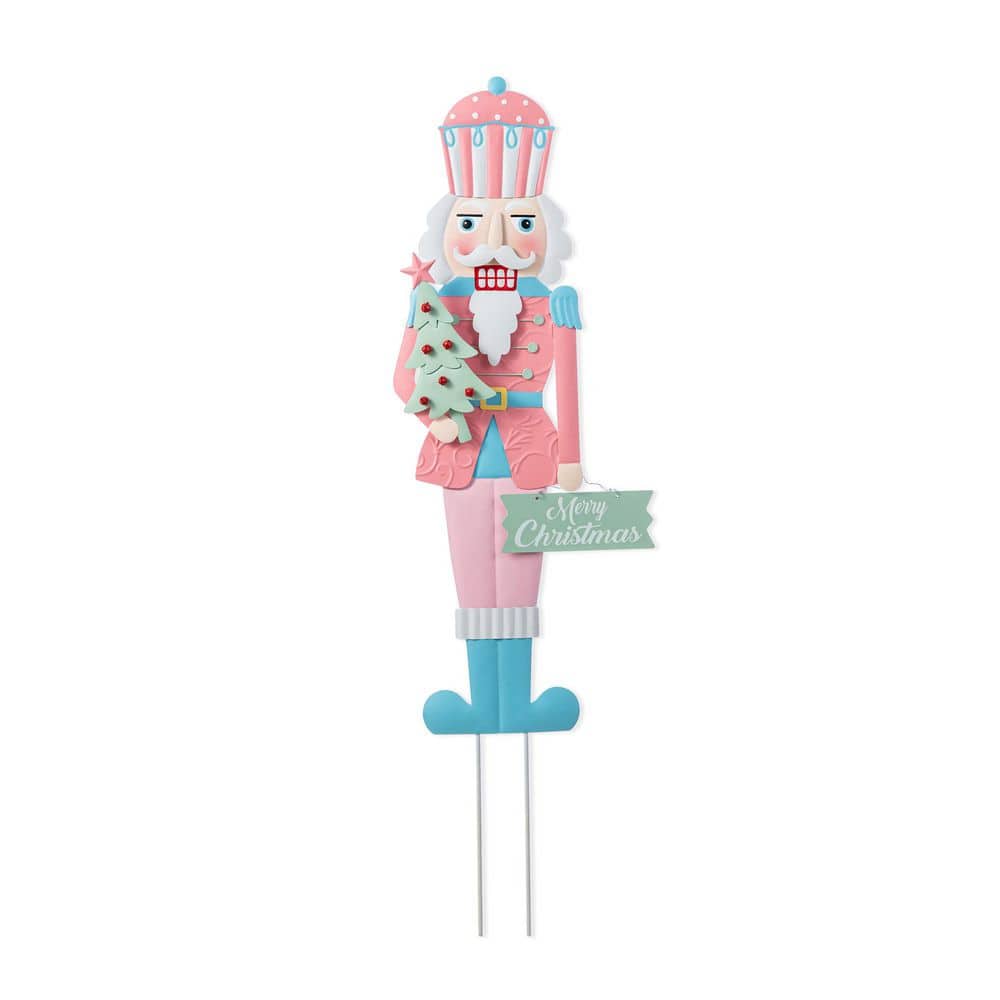 Glitzhome 36 in. H Metal Christmas Pink Nutcracker Yard Stake (KD)