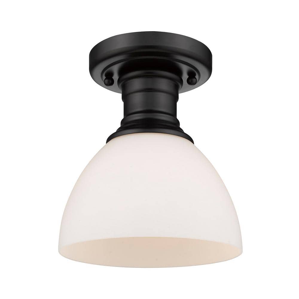 Matte Black Transitional Bowl Light with Opal Glass - Indoor/Outdoor