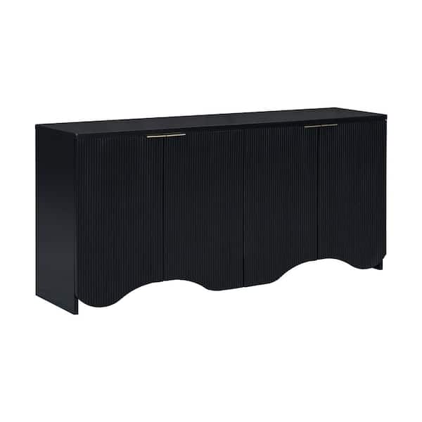 Unbranded 63.2 in. W x 15.7 in. D x 29.5 in. H Black Linen Cabinet with Vertical Stripes, Wavy Design and 4 Doors