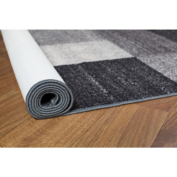 Modern Boxes Design Non-Slip (Non-Skid) Gray 6 ft. 6 in. x 9 ft. Area Rug