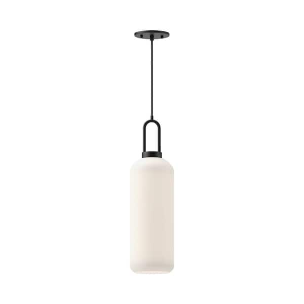 ALORA MOOD Soji 6 in. 1 Light 60-Watt Matte Black/Opal Matte Glass Pendant Light