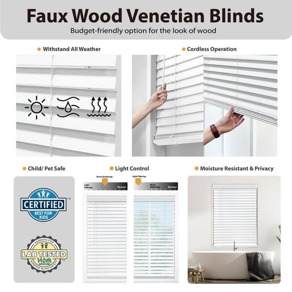 Perfect Lift Window Treatment 35.5X64 in Cordless Faux Wood Blind Room Darkening Window Privacy Shade Dark Oak